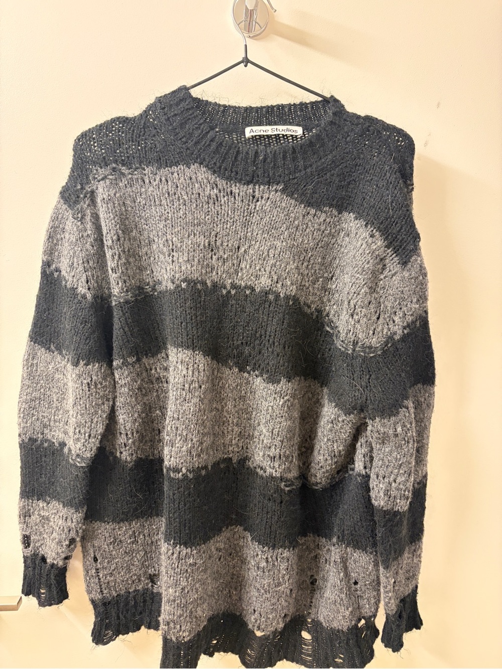 Acne Striped Crewneck Sweater in Gray and Black
